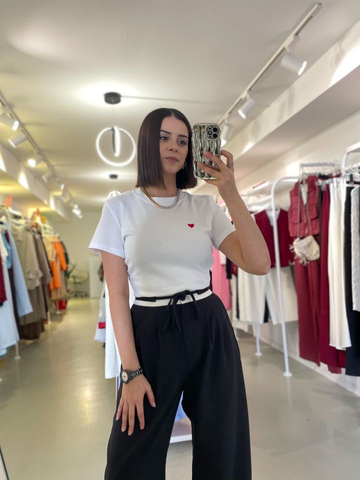 Dilvin Nakışlı Tshirt Beyaz