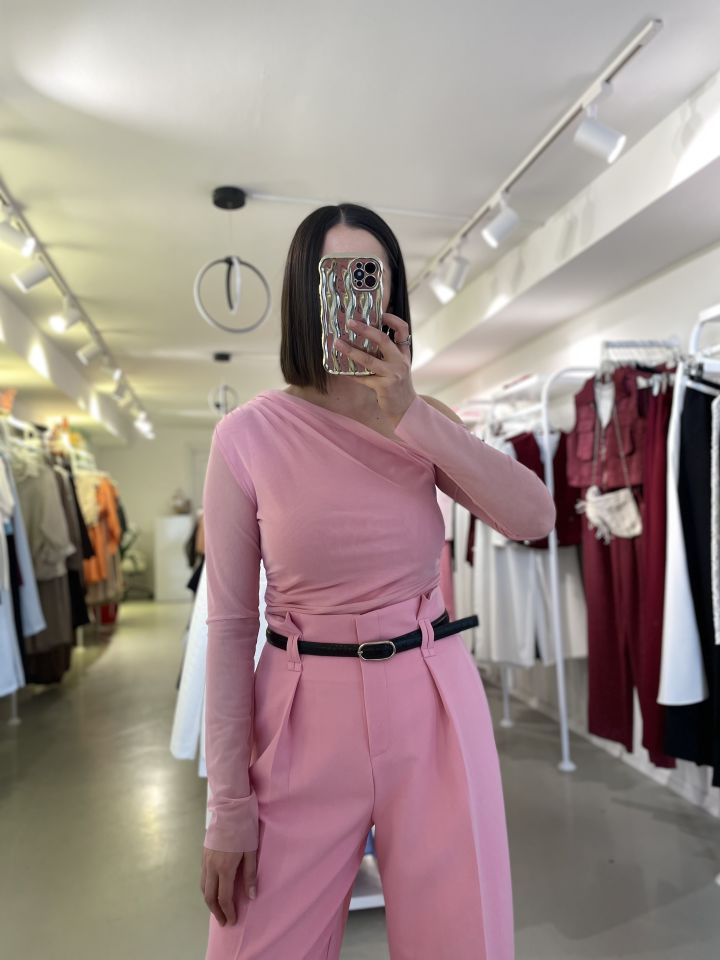 Premium Bel Detaylı Kemerli Palazzo Pembe