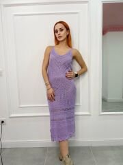 İnce Askılı Astarlı Ajurlu Elbise