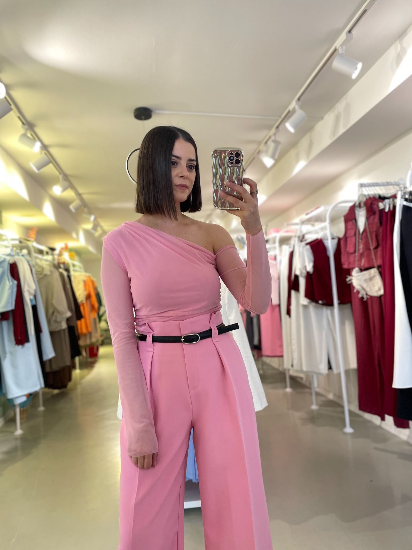 Drapeli Tül Bluz Pembe