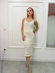 İnce Askılı Astarlı Ajurlu Elbise