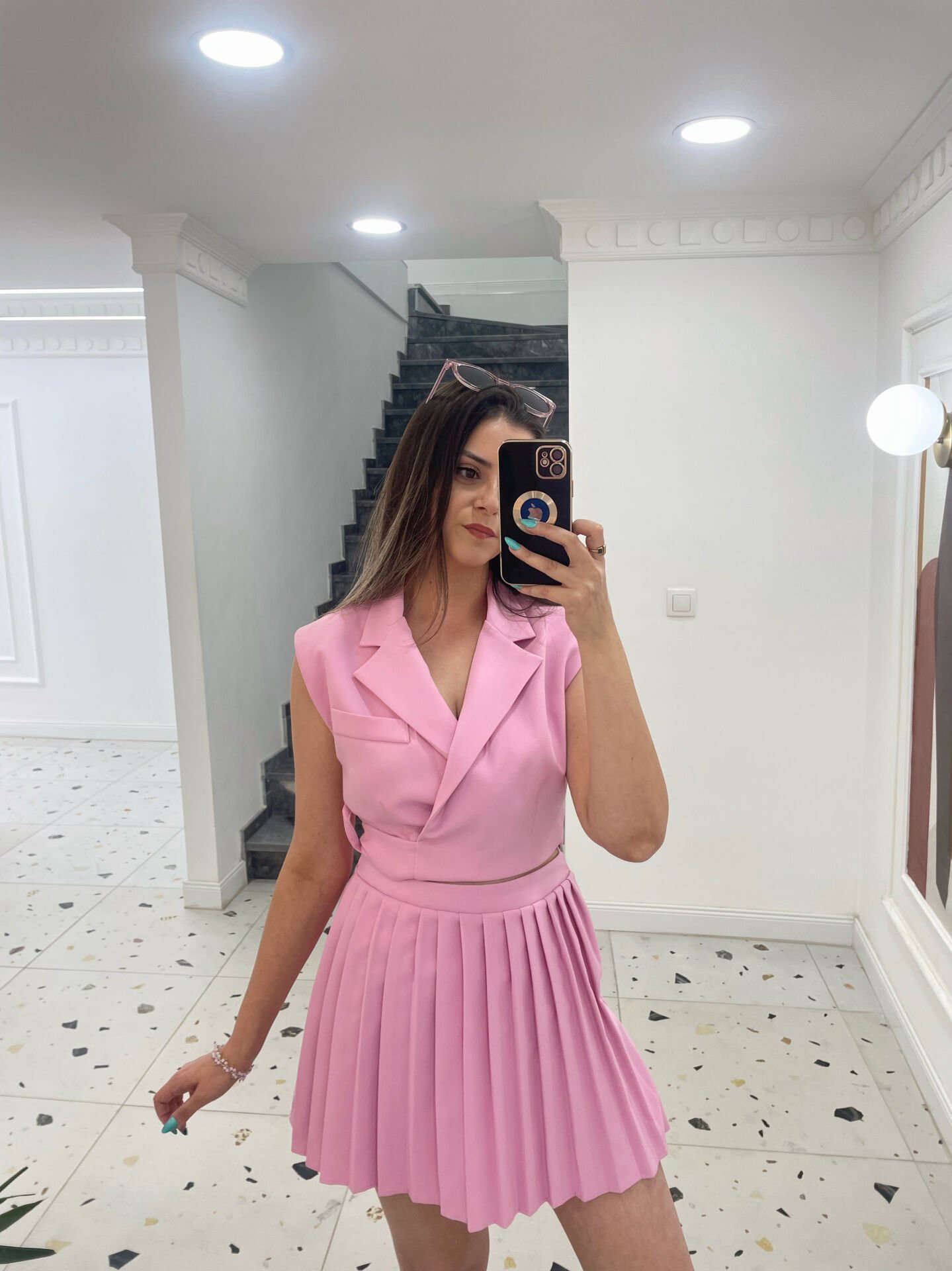 Pembe Ceket Şort Etek Takım