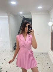 Pembe Ceket Şort Etek Takım