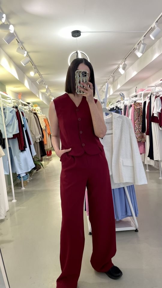 Yelek Pantolon Takım Bordo