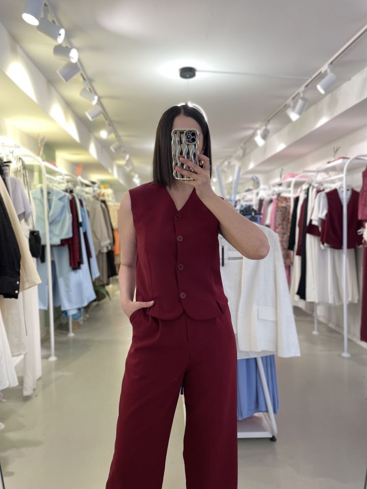 Yelek Pantolon Takım Bordo