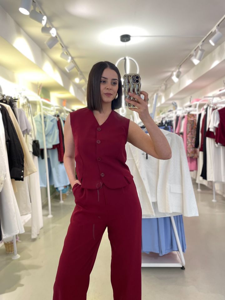Yelek Pantolon Takım Bordo