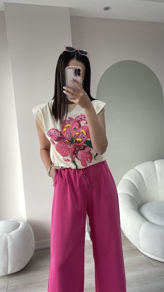 Desenli Tshirt Krem