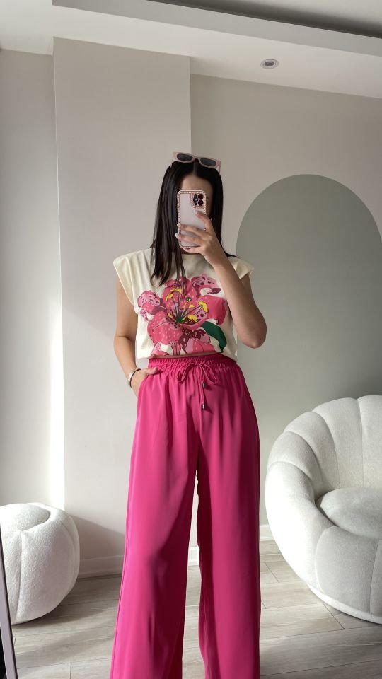 Desenli Tshirt Krem