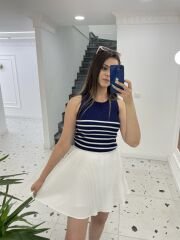 Beyaz Piliseli İçi Şortlu Etek