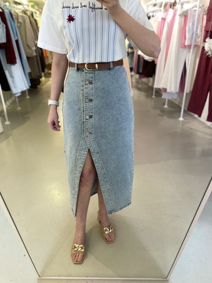 Yırtmaçlı Denim Etek