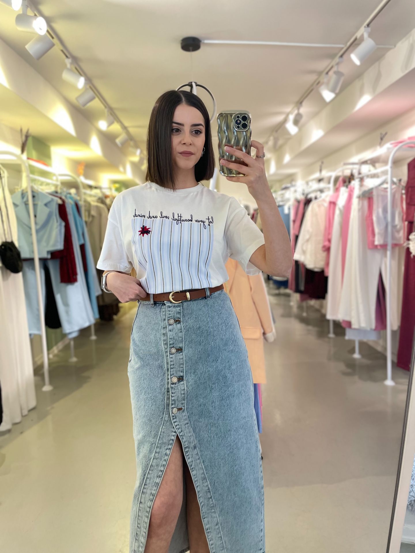 Yırtmaçlı Denim Etek