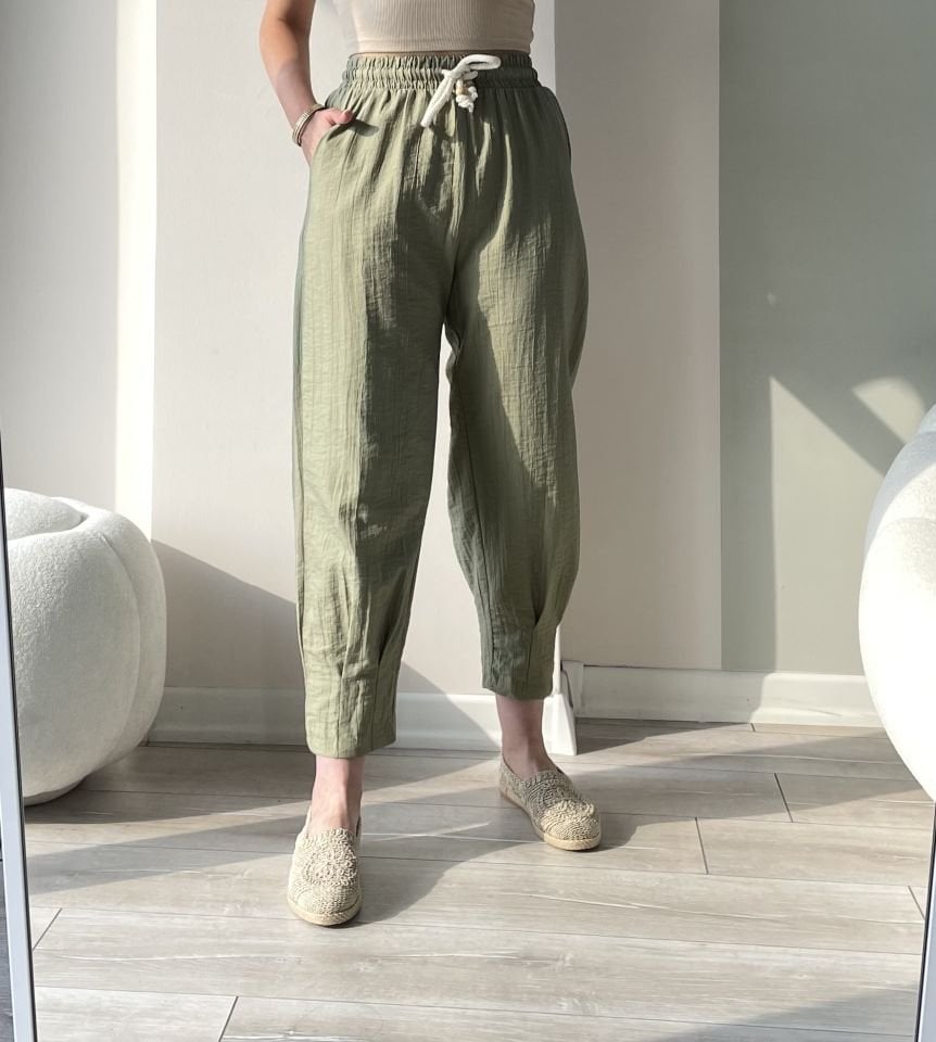 Paça Pileli Pantolon Haki