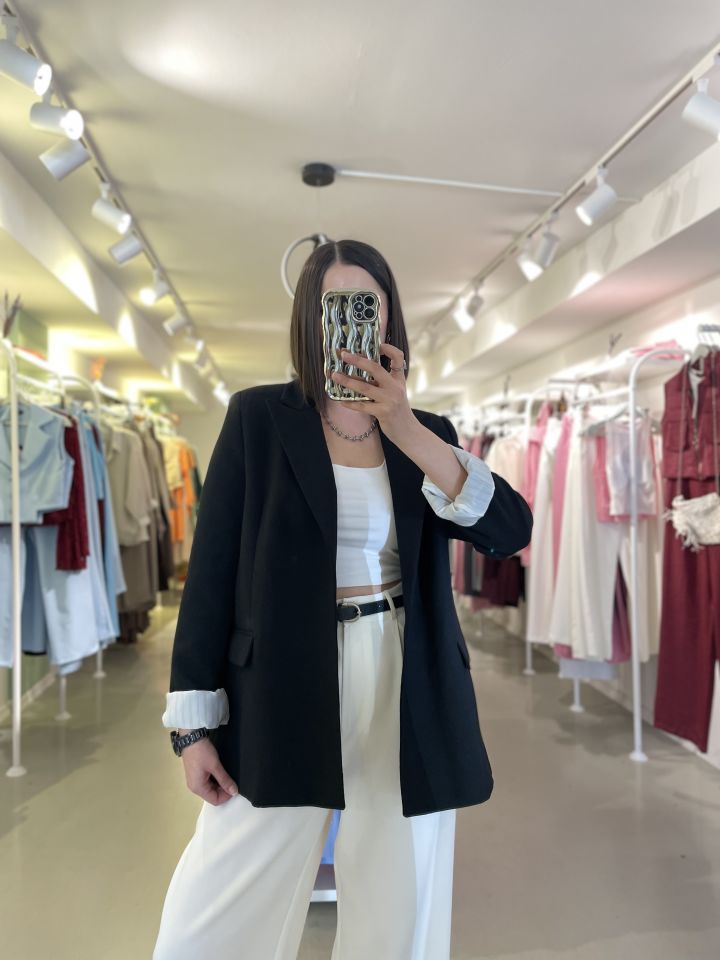 Keten Blazer Ceket Siyah