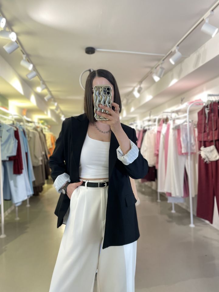 Keten Blazer Ceket Siyah