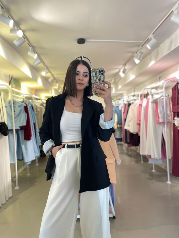 Keten Blazer Ceket Siyah