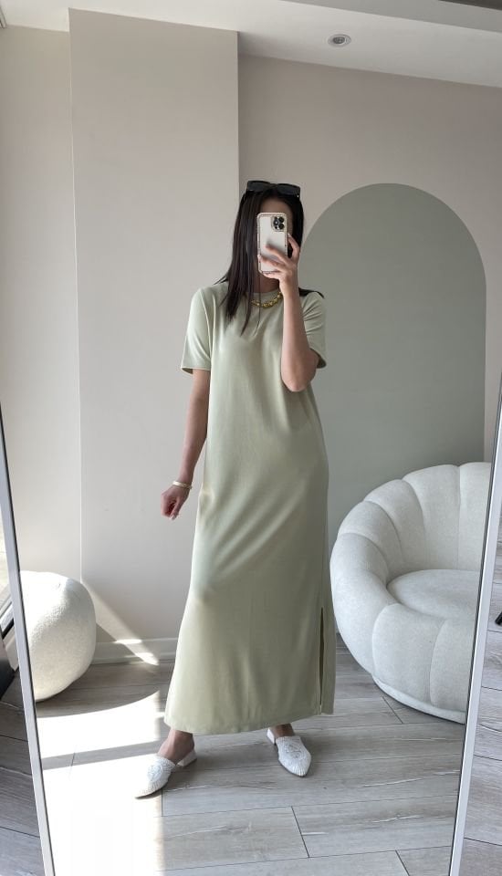 Modal Kumaş Elbise Yağ Yeşili