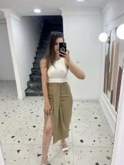 Keten Yırtmaçlı Etek