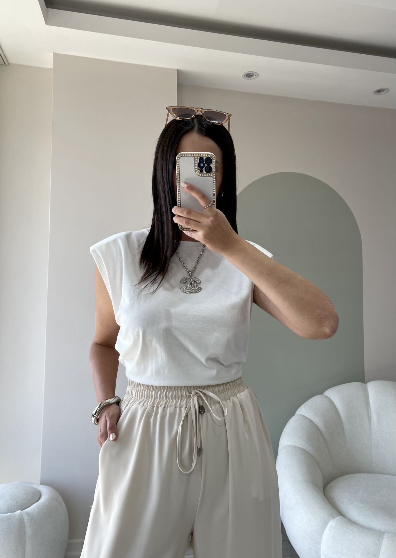 Omuz Vatkalı Basic Tshirt Beyaz
