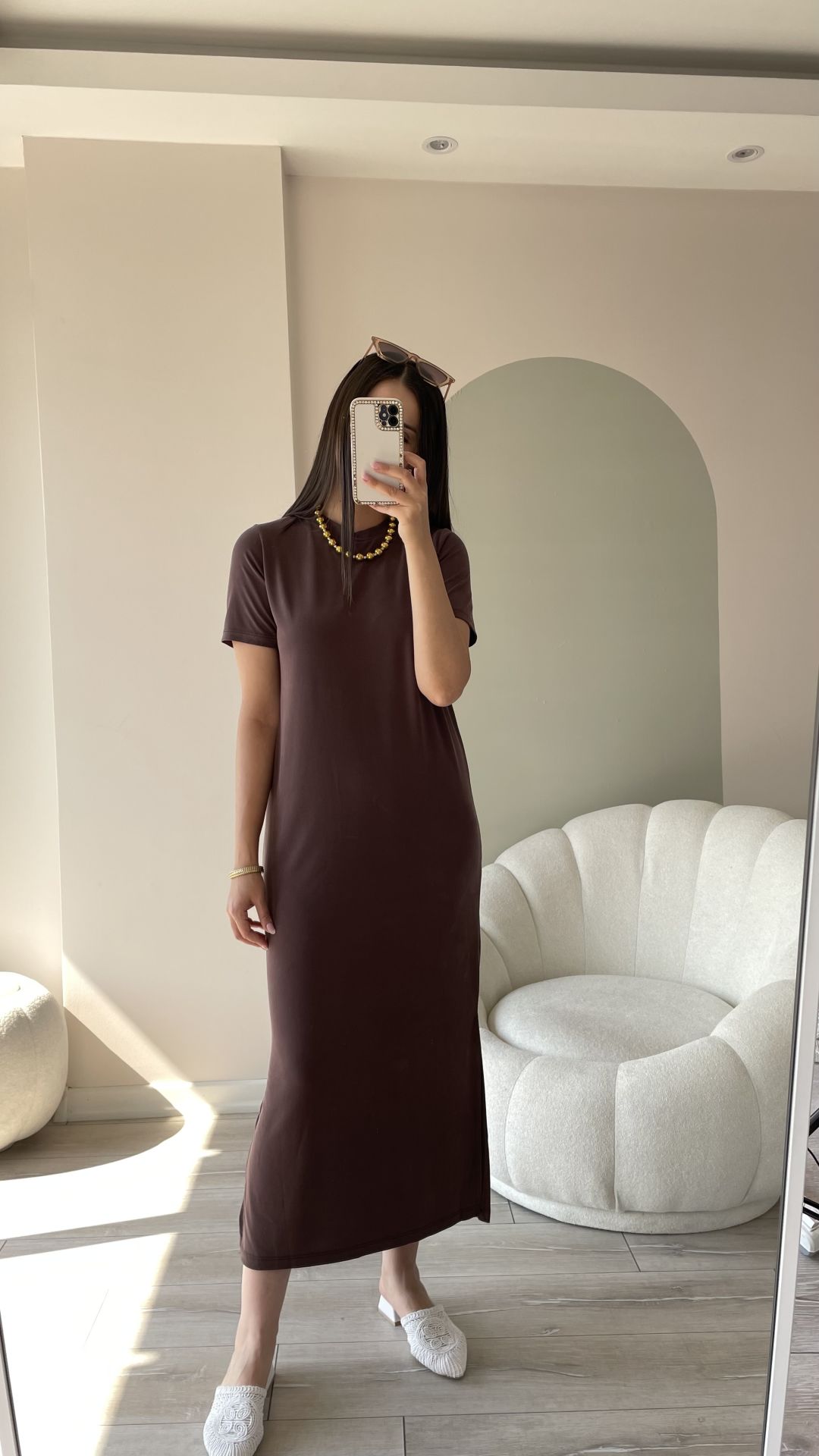 Modal Kumaş Elbise Acı Kahve