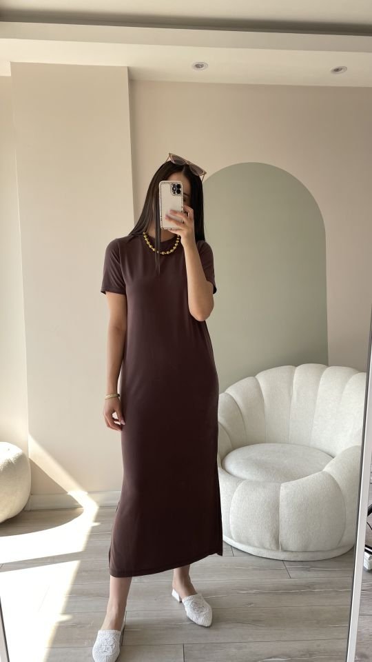 Modal Kumaş Elbise Acı Kahve