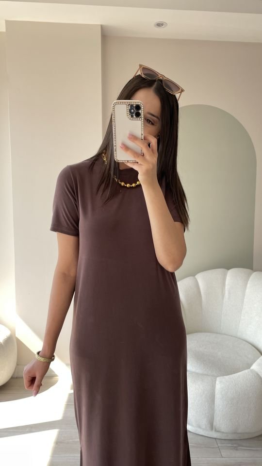 Modal Kumaş Elbise Acı Kahve