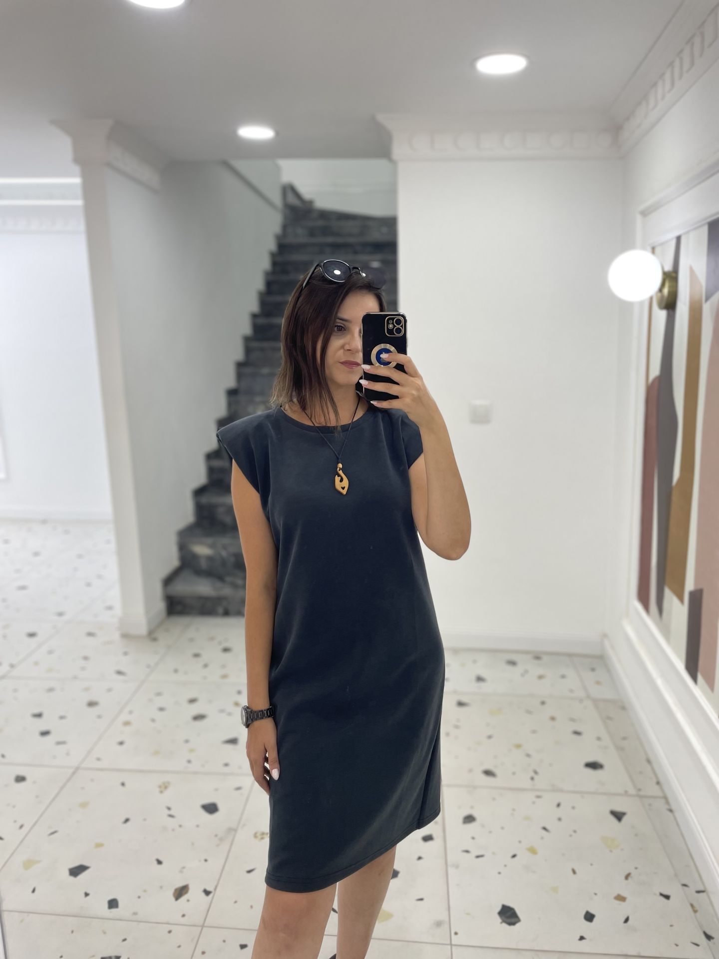 Antrasit Vatkalı Elbise