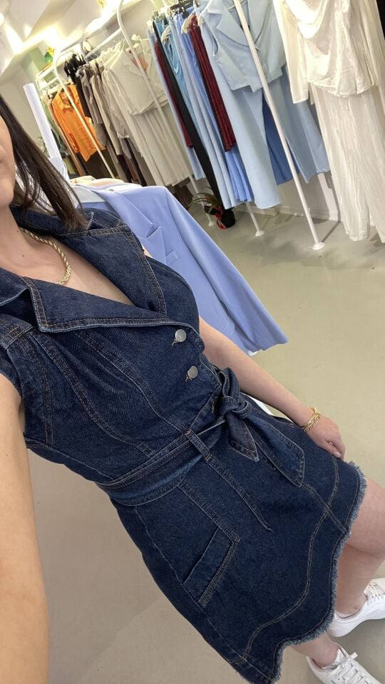 Bağlamalı Denim Elbise