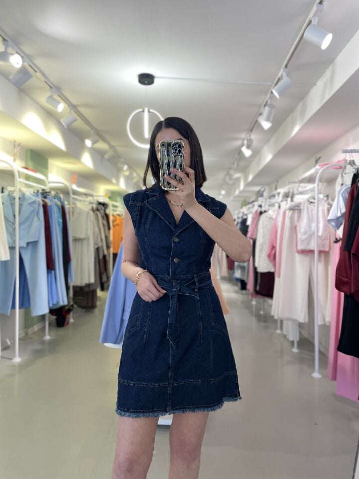 Bağlamalı Denim Elbise