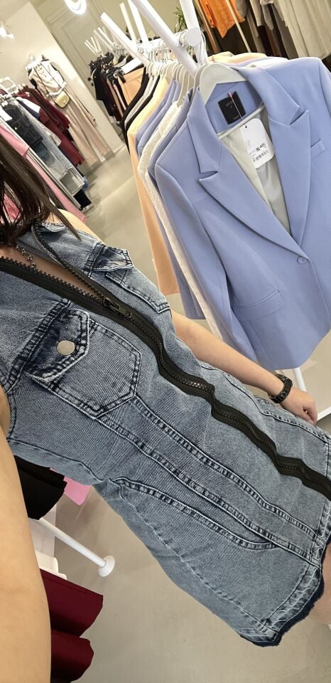 Fermuarlı Denim Elbise