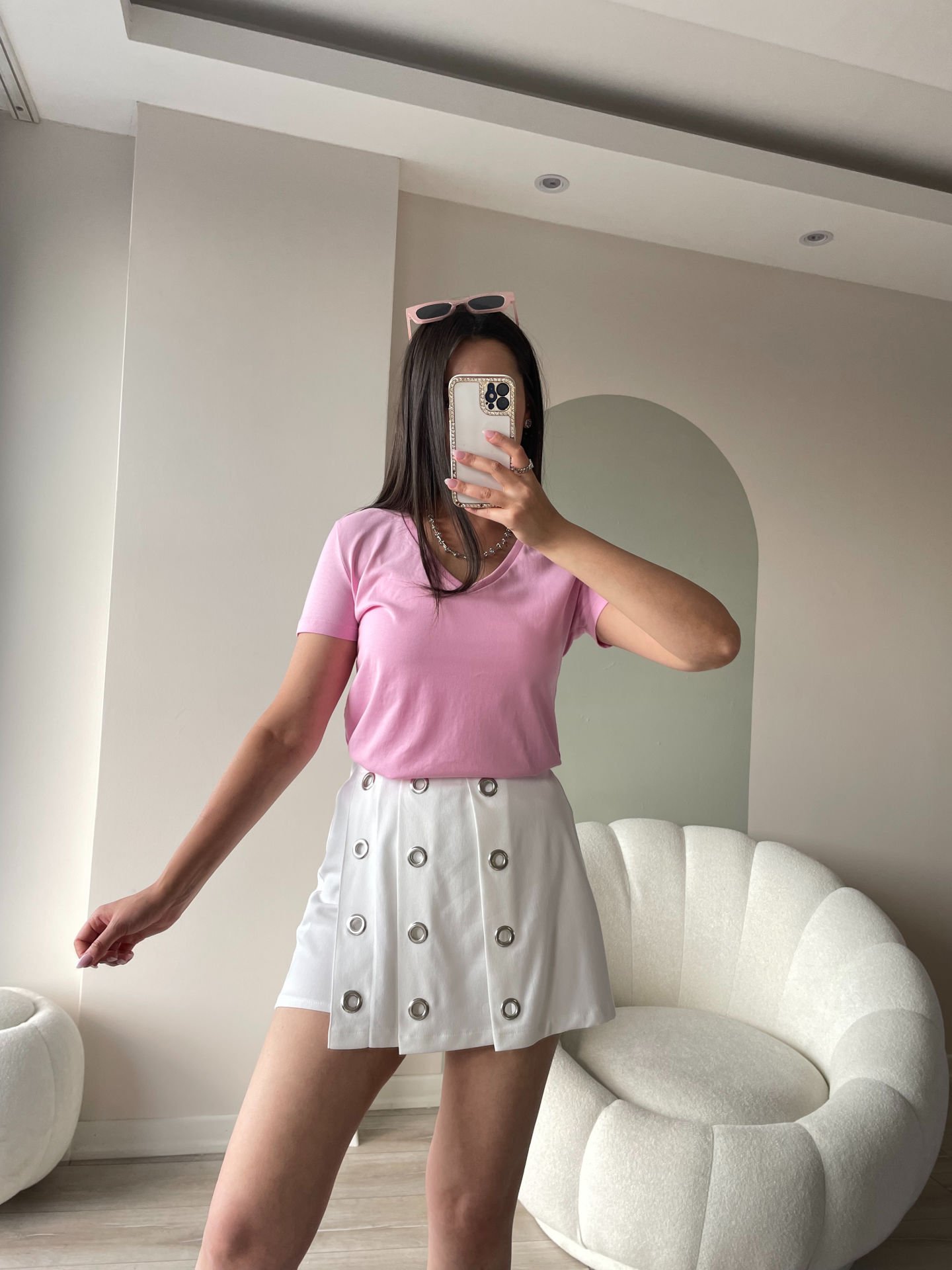 Dilvin V Yaka Tshirt Pembe