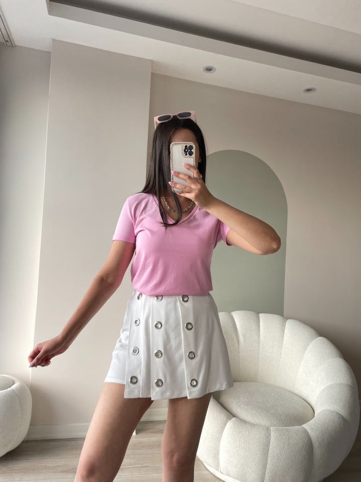 Dilvin V Yaka Tshirt Pembe