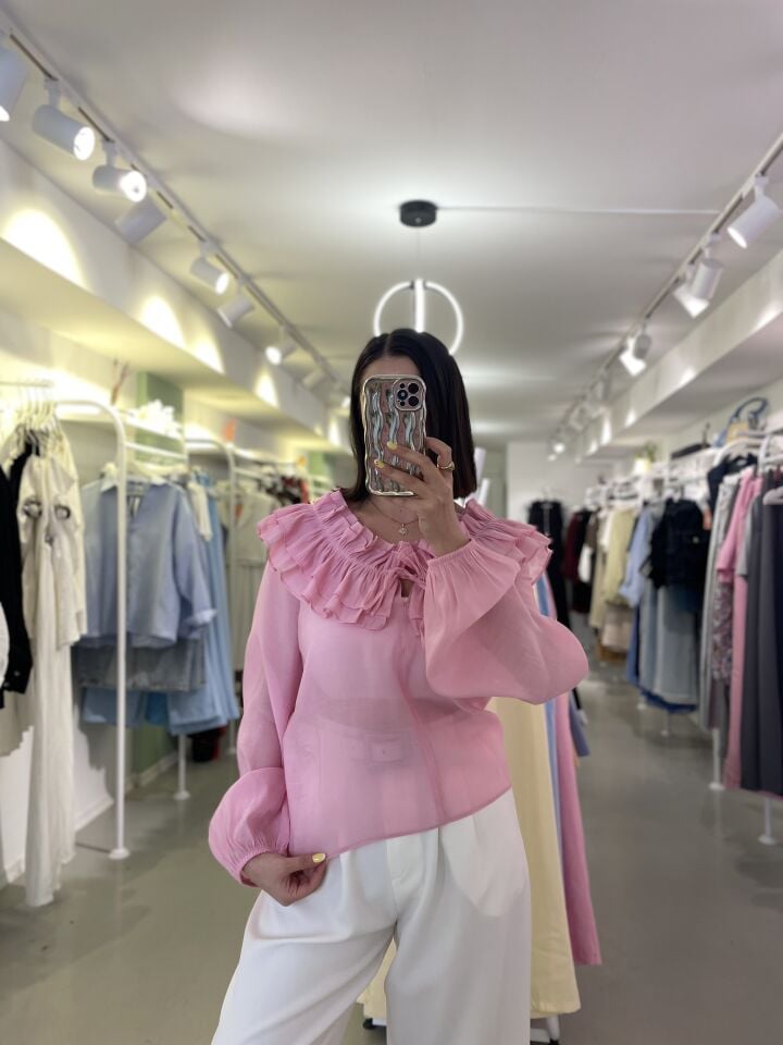 Fırfırlı Bluz Pembe