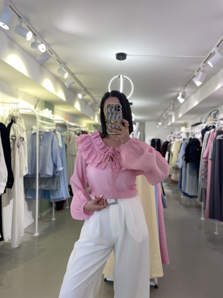 Fırfırlı Bluz Pembe