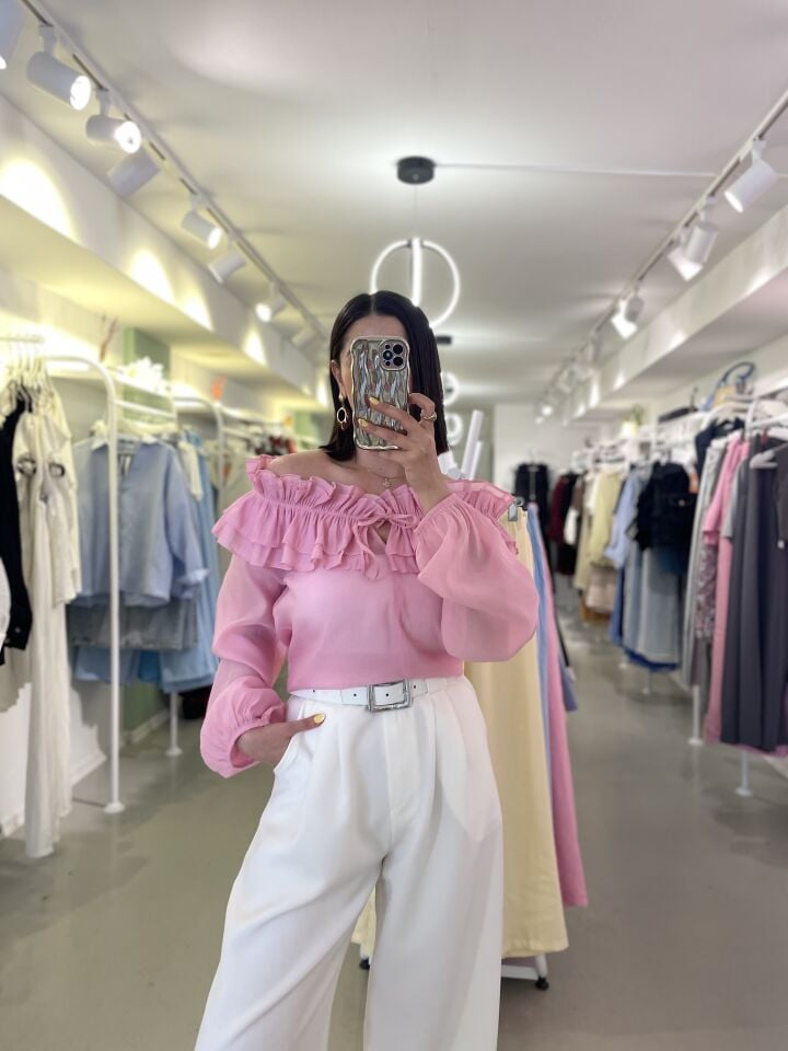 Fırfırlı Bluz Pembe