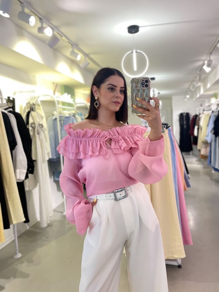 Fırfırlı Bluz Pembe
