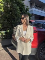 Bej Keten Blazer Ceket