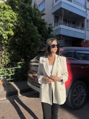 Bej Keten Blazer Ceket