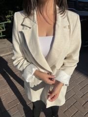 Bej Keten Blazer Ceket