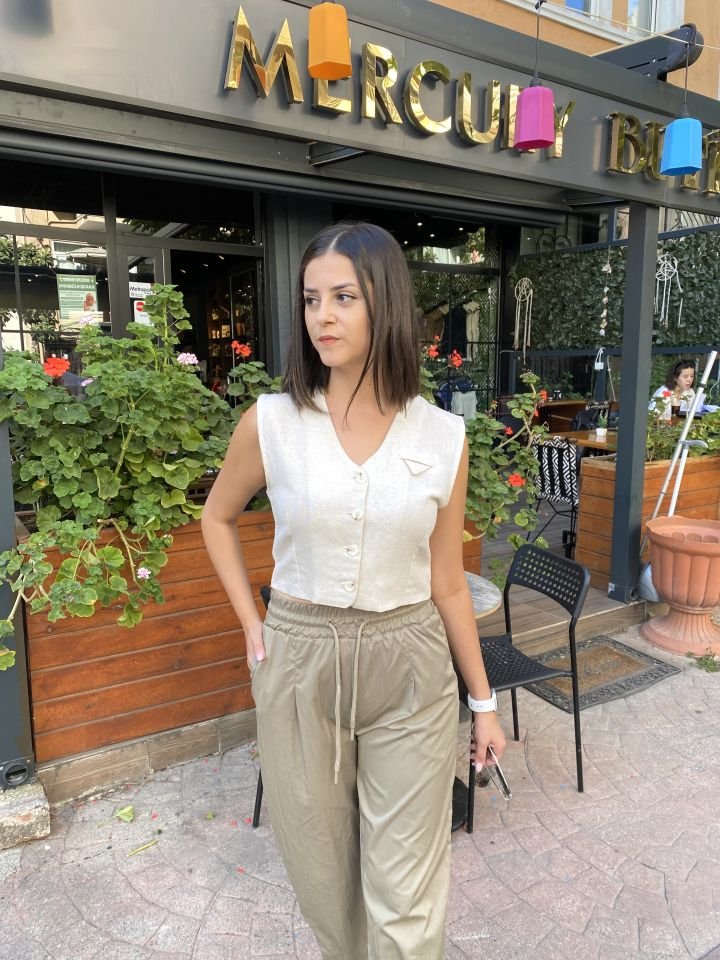 Keten Düğmeli Yelek