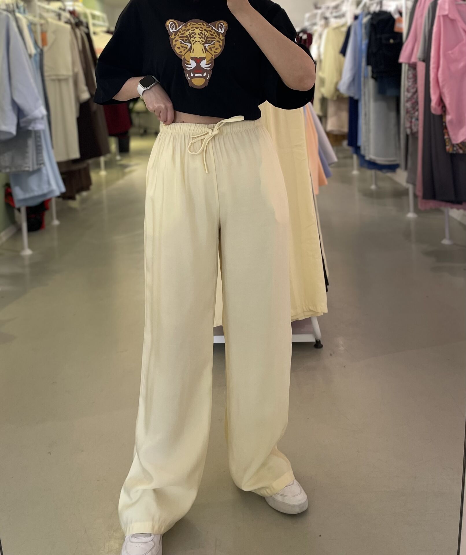 Beli Lastikli Rahat Pantolon Sarı