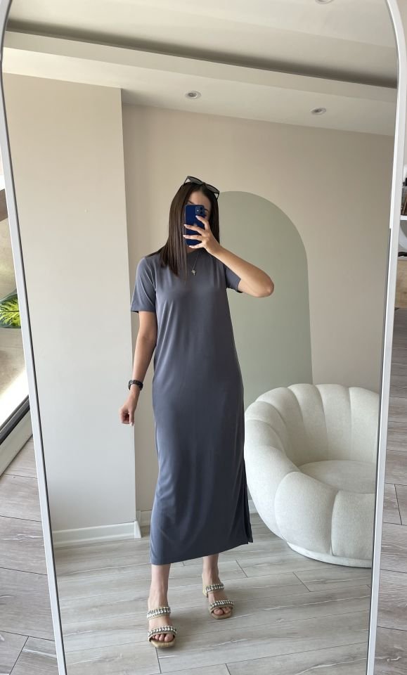Modal Kumaş Elbise Gri