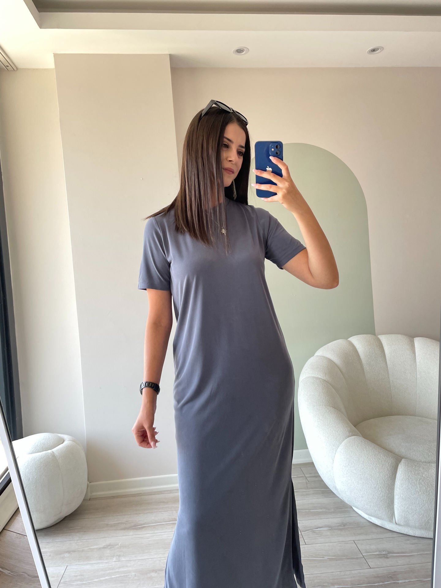 Modal Kumaş Elbise Gri