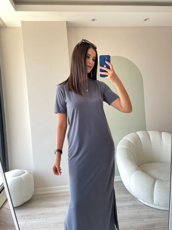 Modal Kumaş Elbise Gri