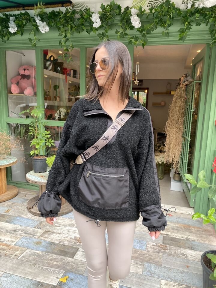 Peluş Fermuar Detaylı Sweat