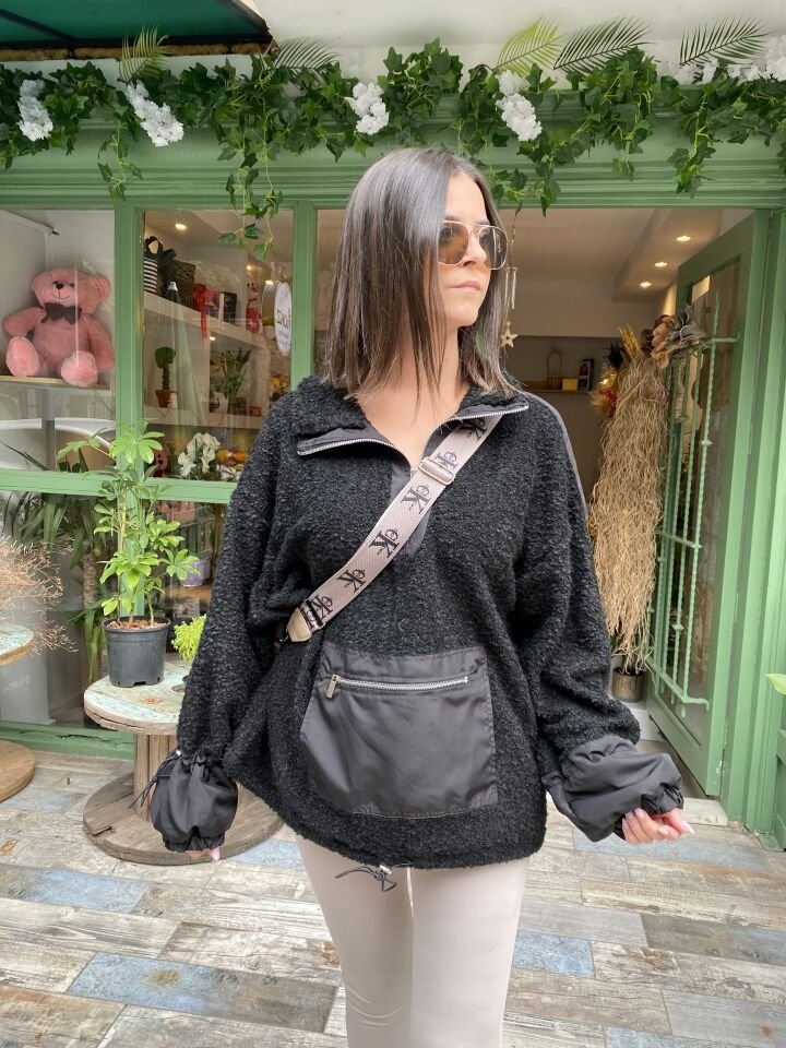 Peluş Fermuar Detaylı Sweat