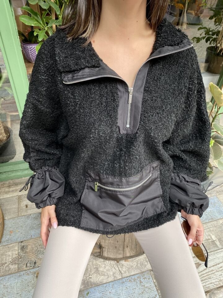 Peluş Fermuar Detaylı Sweat