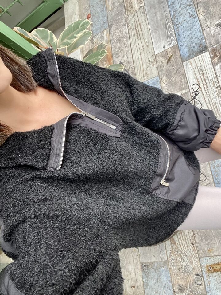 Peluş Fermuar Detaylı Sweat
