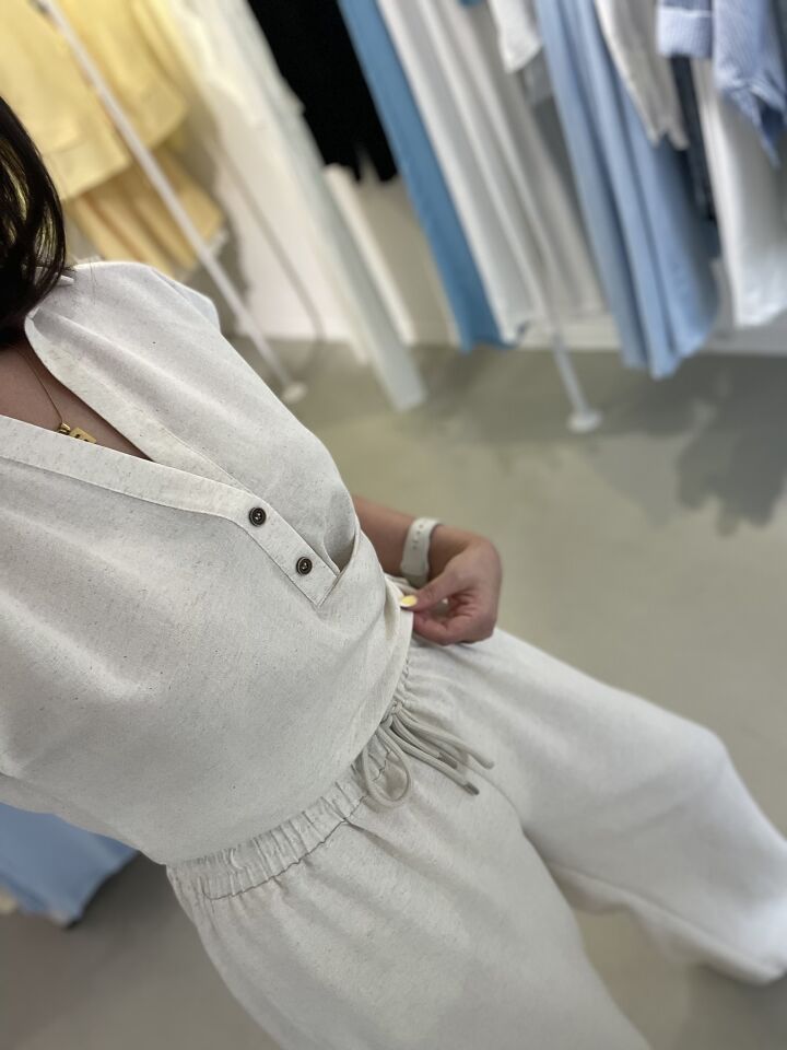 Keten Bluz Pantolon Takım Taş