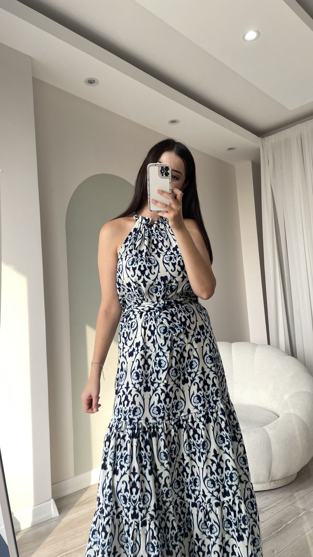 Halter Yaka Desenli Elbise