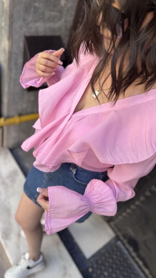 Fırfırlı Bluz Pembe